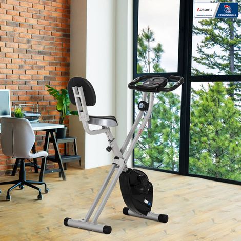 Klappbares Heimtrainer-Fahrrad – Kooperation von Aosom.fr und FFHandball – 8 Widerstandsstufen, verstellbare Rückenlehne, grau
