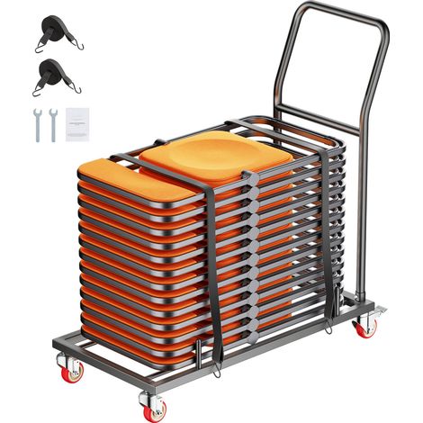 Mophorn Porta sedie pieghevoli, capacità 300 libbre, carrello per sedie a forma di L per 25 sedie, carrello portaoggetti in metallo resistente con ruote in gomma, supporto grande, nero opaco