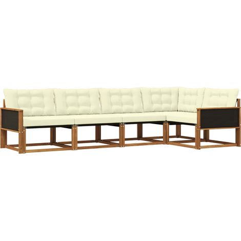 Set di divani da esterno con cuscino 5 pz  Salotto da Giardino Naturale e Crema (1/5)