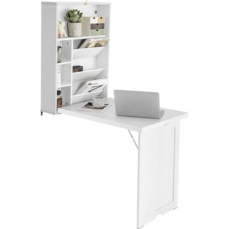 GOPLUS Bureau Mural Pliant, Bureau d'ordinateur Convertible, Bureau Suspendu, Bibliothèques de Rangement, étagères Réglables, Poste de Travail Pliable Peu Encombrant pour La Maison (1/5)