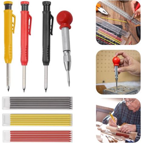 Marqueur pour le travail du bois Stylo de positionnement télescopique Stylo à gravure à l'huile Outil de traçage pour chantiers (15 x 1,4 cm Multicolore) (1/5)