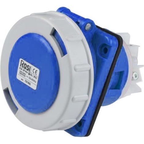 Presa industriale da incasso, 230V, 2P+T, 63A, IP67, 85x100mm, inclinata 10° - Rosi 1007016Q (1/2)