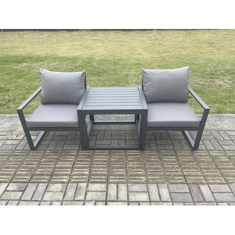 Fimous Aluminium 3 Pieces Garden Furniture Sofa Set Chair with Table Including Cushions Dark Grey (1/5)