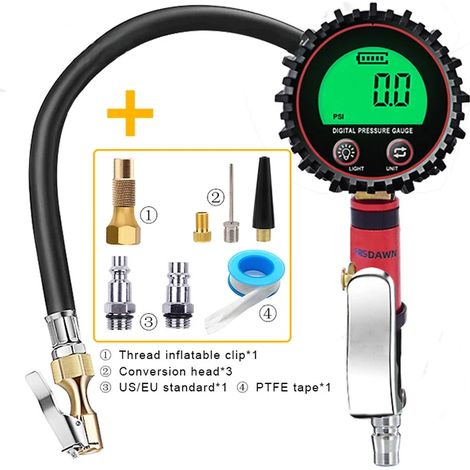 (FD-02 Rouge) Capteurs pour véhicules : manomètre de pression des pneus, gonfleur d'air, testeur de véhicules US/UE, manomètre de surveillance, écran LCD numérique pour motos et vélos. (1/5)