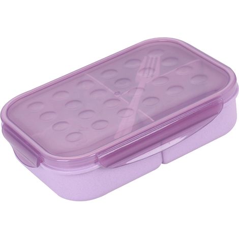Boîte à bento à 3 compartiments, étanche, avec 4 fermetures, robuste et compatible micro-ondes, pour adultes, avec fourchette, idéale pour le bureau, l'école ou la maison. (1/5)