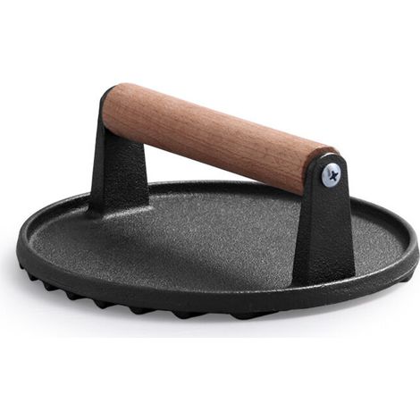 7.08" Round Hamburger Press, Heavy Duty Cast Iron Burger Press Meat Steak with Wooden Handle for Blackstone Camp Chef Pitboss Weber Cooking Grills (Round)