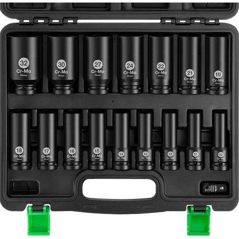 Coffret de 17 Pièces 1/2" Douilles à Chocs 10-32 mm, CR-Mo (1/5)