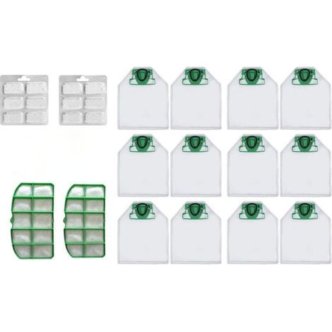 Kit Sac Aspirateur pour Vorwerk Kobold VK200 VK220 avec Filtre Remplacement - 12 Sacs + 2 Filtres HEPA + 12 Parfums (1/4)