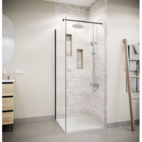 Pannello laterale 90×180cm per porta doccia - Vetro temperato 5 mm - Finitura nera - DARK ELEMENTARY
