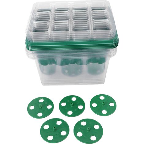 Kit de germination d'intérieur 5 pièces en PET, 12 alvéoles, avec couvercles surélevés, pour serre et jardin. Vert transparent. (1/5)