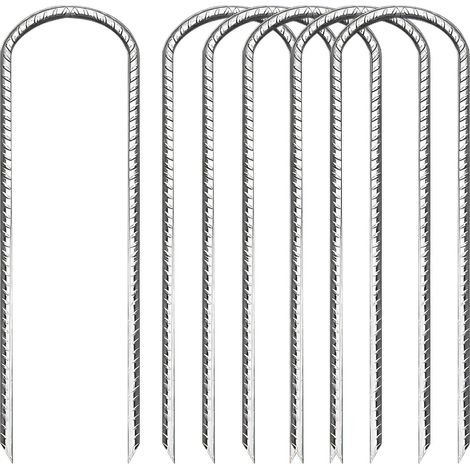6 Pièces 30cm Piquets Ancrage Sol Acier Galvanisés, Piquets Terre Trampoline Forme U avec Fil Antidérapant et Pointe Pointue, Fixation Tente Robustes pour Auvents, Camping, Jardin, Clôture, Balançoire (1/5)