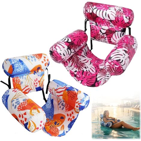 Lot de 2 matelas flottants piscine gonflables, fauteuil flottant adulte avec dossier, orange et rose fuchsia (1/5)