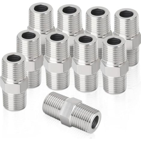 GROOFOO 10 pièces en acier inoxydable 304 mamelon hexagonal, 1/4 "male à 1/4" male BSP raccords de tuyauterie (1/5)