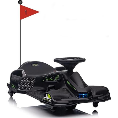 24V Electric Drift Go Kart for Kids, 180W Brushless Motor Ride On Car, LED, Adjustable Speed Soft Start Outdoor Racing Toy Car, 6-12 Years, Black