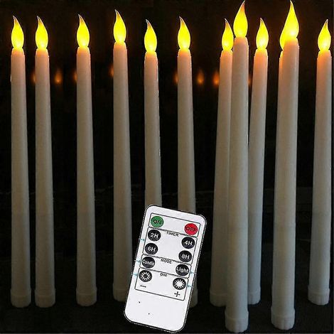 Lot de 10 bougies coniques LED à piles avec télécommande, bougies de table couleur ivoire, finition cire lisse, LED blanc chaud (1/4)