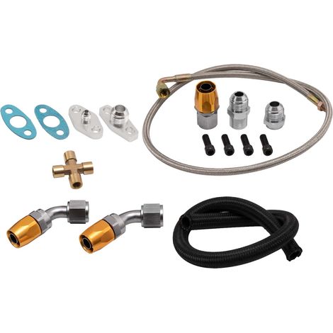 Turbo Oil Feed + Drain Return Line set For T3 GT30 GT35 GT3582 GT3076 GT3037 new (1/5)