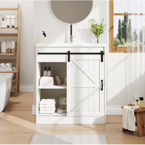 Mobile bagno con lavabo in ceramica 76 x 46,5 cm bianco DESVIAE (1/5)