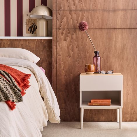 Table de chevet métal et décor bois 1 tiroir 1 niche beige et naturel - Ashton (1/5)