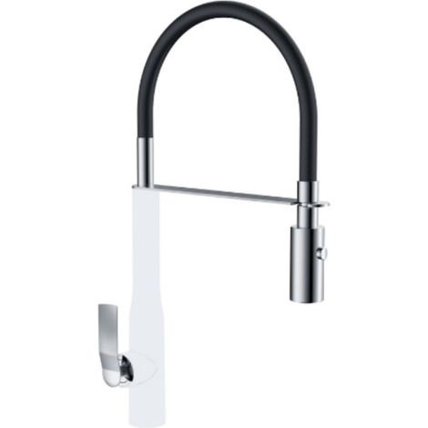PAINI Addict mezclador de cocina caño alto lacado cromo blanco ducha extraíble (1/3)