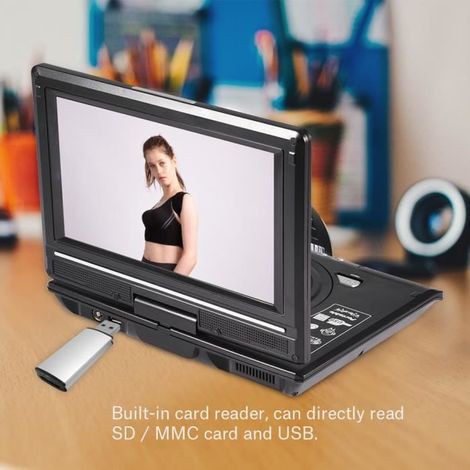 Lecteur DVD Portable Ecran Rotatif 9 pouce,large LCD Lecteur de radio FM Carte SD USB(EU plug) HB044 (1/4)