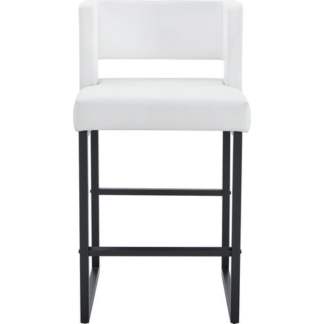 Set di 2 sgabelli da bar bianchi con gambe in metallo nero, design moderno quadrato con schienale (1/5)