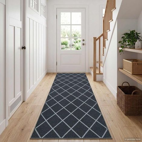 vidaXL Pasillo de alfombra ORIZ 1150 gsm Patrón de malla negra (1/4)
