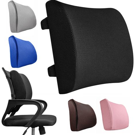 Coussin Lombaire Confort pour Chaise de Bureau et Voiture, Mousse à Mémoire de Forme, Soutien Dorsal, Coussin de Dos Noir, Universel (1/3)