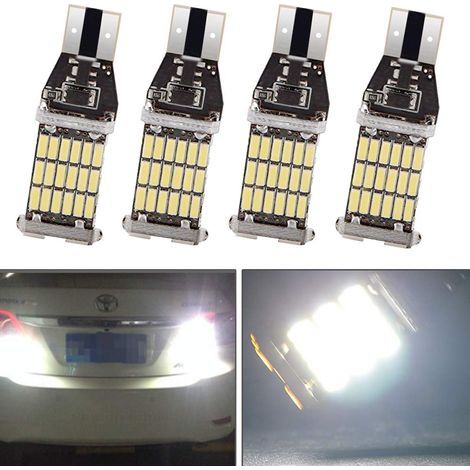 4-Pack extrêmement Lumineux 900LUMS, 12V Blanc 921 912 906 T15 4014 45-SMD W5W LED Ampoule de Feux de Voiture Remplacement Ampoules Sauvegarde Verso Marker Light (1/5)