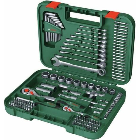 Set de herramientas manuales Bosch Advanced 132 pcs (para tareas de fijación difíciles llaves/pasas/ratchets/destornilladores accesorios)