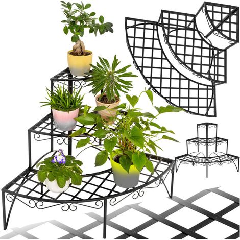 Supports pour plantes lot de 4 en fer forgé rond décoratif – Motif vigne rétro – Pour pots jusqu'à 28 cm – Antirouille pour intérieur et extérieur