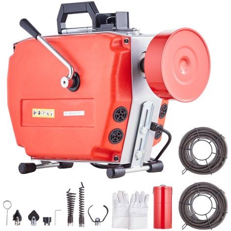 Déboucheur Électrique Canalisation 36,6 m x 2,2 cm Machine Nettoyage Tuyaux Alimentation Manuelle 420 W 6 Coupeurs 2 Câbles Acier 36,6 m x 2,2 cm/5,5 m x 0,95 cm, CW/CCW, pour Tuyaux 4,8-15,2 cm (1/4)