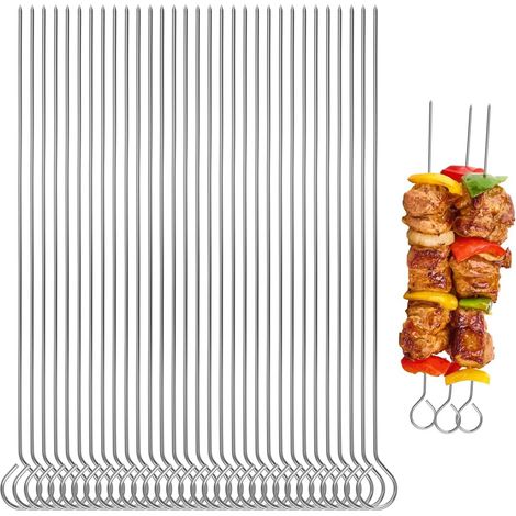 50 Brochettes,Acier Inoxydable,25cm,Réutilisables,Pique,Bœuf,Légumes,Poisson,Barbecue