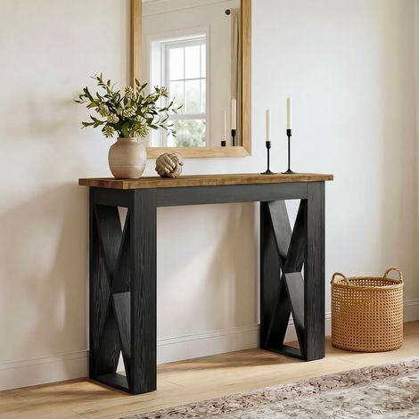 Tribesigns Table Console étroite Industrielle,  105 cm Console d'entrée pour Canapé avec pieds métalliques pour Le Salon, l'entrée, Cuisine, Chambre, Brun Rustique and noir