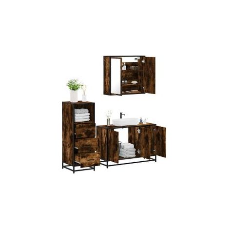 Ensemble de meubles de salle de bain 3 pcs Chêne fumé (1/5)