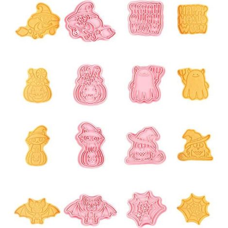 Lot de 8 emporte-pièces Happy Halloween en plastique 3D, motifs sorcière, fantôme, citrouille, chauve-souris, araignée, chat, (1/5)