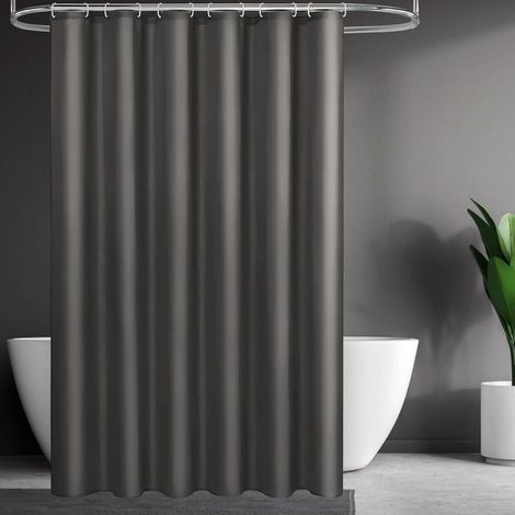 Rideau de Douche en Tissu à séchage Rapide - Imperméable - Anti-moisissure et Lavable - 180 x 200 cm - avec 12 Anneaux -- Gris foncé (1/5)