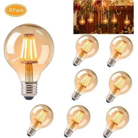 Lot de 8 Ampoule à Filament LED E27 G80 4W, Lampe Rétro Edison en Verre Brun, 2700K Blanc Chaud, Non-Dimmable (1/4)