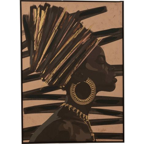 Tableau femme africaine élégante marron et noir sur toile - Marron foncé noir et or (1/3)