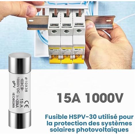 DEWIN Fusibles Photovoltaïques, 10pcs 15A Fusibles Solaires 10X38mm Noyau de Fusible PV for la Protection du Système Solaire Photovoltaïque DC 1000V (1/4)