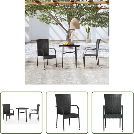 vidaXL Salle à manger extérieur - Ensemble à manger de jardin 3 pcs Résine tressée Noir (1/5)