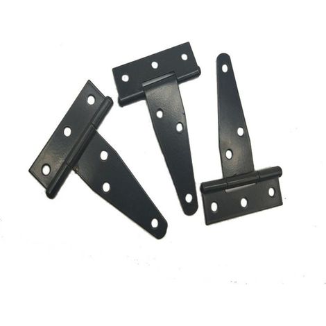 Juego de 5 bisagras en T para puertas, de hierro galvanizado robusto con pestillos de acero inoxidable, para puertas de madera, ventanas y cajones (negro) (1/5)