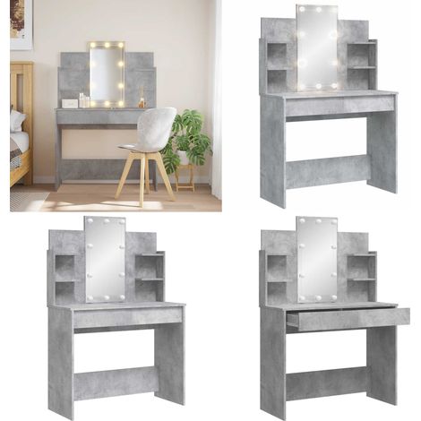 Coiffeuse avec lumières LED gris béton 96x40x142 cm - Coiffeuse - Meuble De Salle De Bain - Table De Maquillage - Miroir Lumineux - Éclairage Led - Home & Living