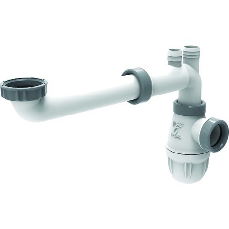 Valentin – Siphon de lavabo à emboitement ajustable – Connectique sans serrage ni collage – Gain d'espace sous le lavabo – Prises trop plein et machine à laver