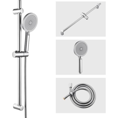 Sofetiy Max Barre de Douche avec Douchette à Main avec 4 jets Supprt de Pomme et Tuyau Flexible Ensemble de Douche Réglable Système de Douche en Acier Inox Chromé