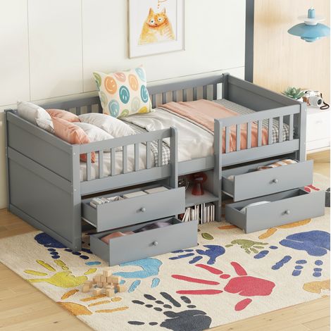 Letto a soppalco bambino 90x200 cm in legno grigio, salvaspazio, senza materasso FloraGrace (1/5)