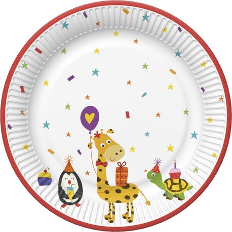 Assiettes pour fête d'anniversaire sur le thème des animaux, 18 cm, 8 pièces.