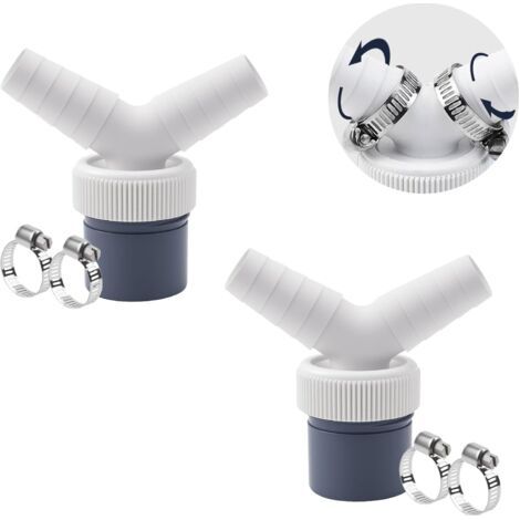 Lot de 2 adaptateurs de vidange pour machine à laver - Double raccord - Tuyau de 40 mm de diamètre et entrée de 18-23 mm de diamètre - Avec 2 colliers de serrage - Pour machine à laver et (1/5)