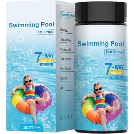 Testeur d'eau 7 en 1 pour piscine et spa, 100 bandelettes de test, chlore, pH, brome, dureté et alcalinité (1/4)
