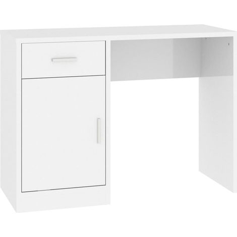 Bureau Table de travail Table d'écriture avec tiroir et armoire Blanc brillant 100x40x73 cm (1/5)