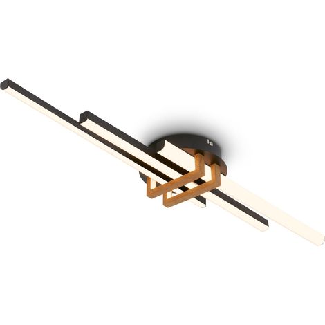 Plafonnier LED à lumière blanche chaude, profilés d'angle, salon, chambre, luminaire plafonnier, 78,5x16x7,5 cm, noir-bois (1/5)